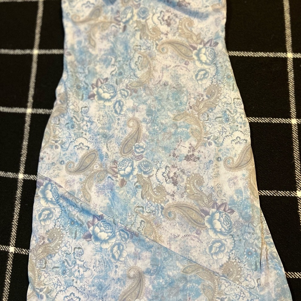 See You Monday Blue and Cream Strapless Dress